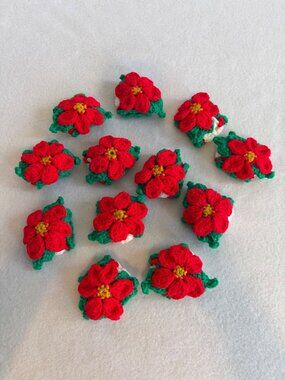 Handmade Crochet Poinsettia Napkin Rings Set Of 12